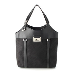 Christian Dior Leather Canvas Street Oblique Trotter Tote Bag Handbag Black